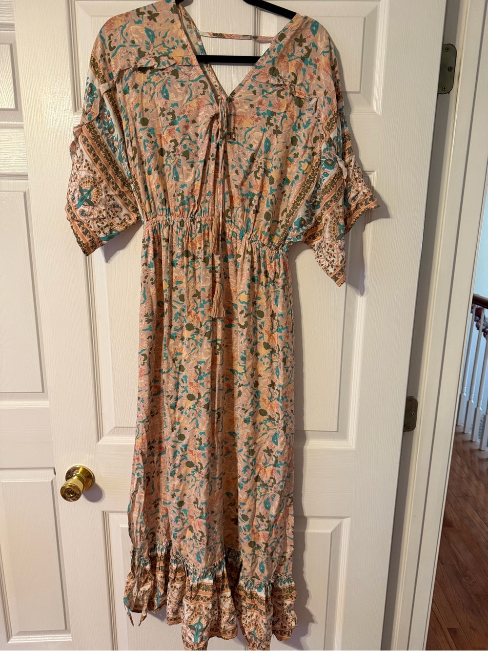Bohemian Floral Midi Dress in Peach and Teal